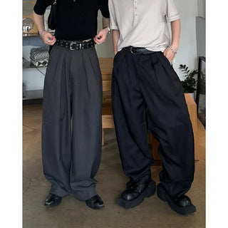 Waist buckle striped pants