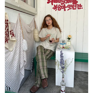 Loose-fit banding check pants