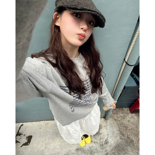 (Unisex) Point Graphic Lettering Long-Sleeve T-Shirt