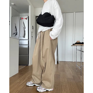 Two-pleat wide cotton pants