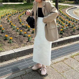 Back-slit cotton long skirt