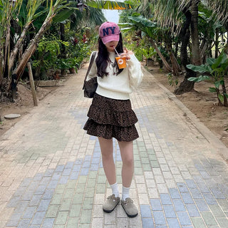 Leopard tiered ruffle mini skirt