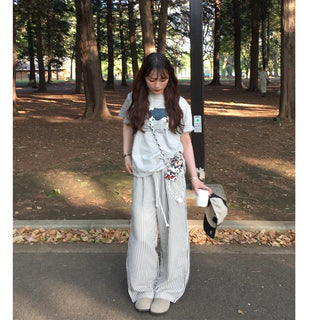 Striped string wide pants