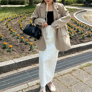 Back-slit cotton long skirt