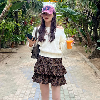 Leopard tiered ruffle mini skirt