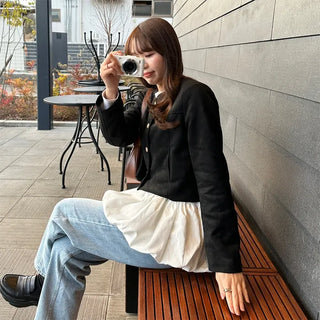 Cropped collarless jacket