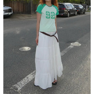Lace tiered long skirt