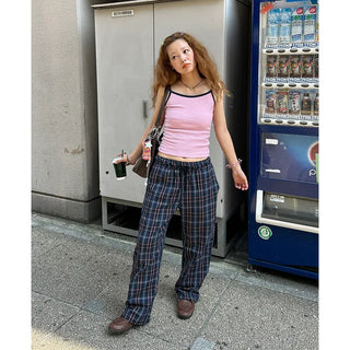 Loose-fit banding check pants