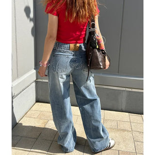 Embroidered denim pants