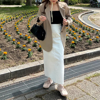 Back-slit cotton long skirt