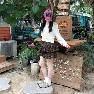 Leopard tiered ruffle mini skirt