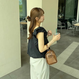 Shirred puff ribbon blouse
