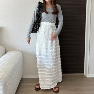 Lace wave long skirt