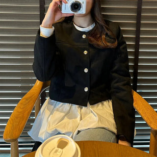 Cropped collarless jacket