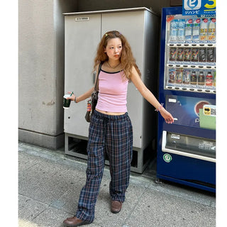 Loose-fit banding check pants