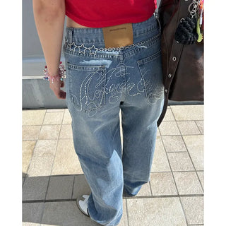 Embroidered denim pants