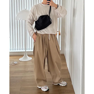 Two-pleat wide cotton pants