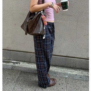 Loose-fit banding check pants