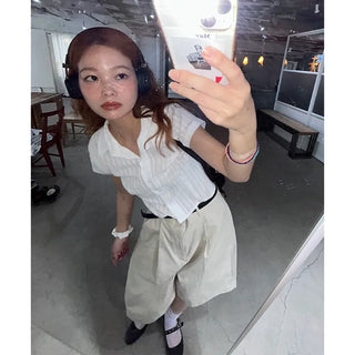 Cropped Line Half Sleeve Shirt