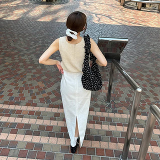 Back-slit cotton long skirt