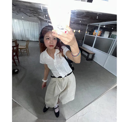 Cropped Line Half Sleeve Shirt