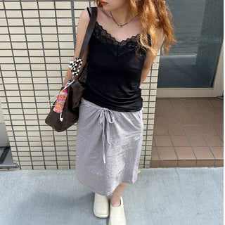 Bordered string midi skirt
