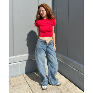 Embroidered denim pants