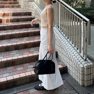 Back-slit cotton long skirt