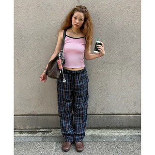 Loose-fit banding check pants