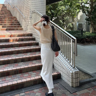 Back-slit cotton long skirt