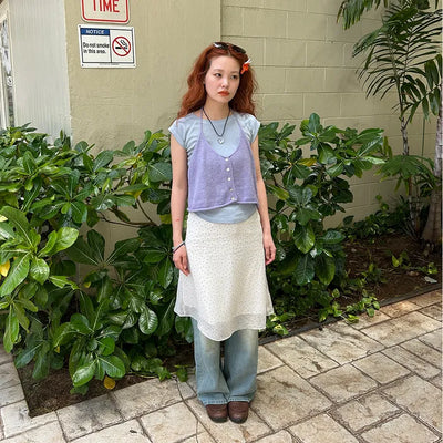 Ribbon polka dot midi skirt