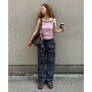 Loose-fit banding check pants