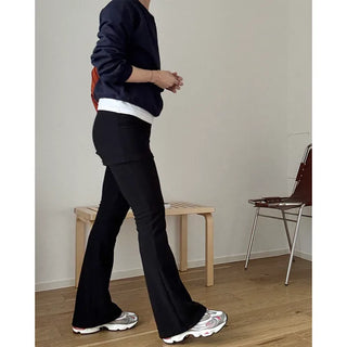 Wrap bootcut ribbed pants