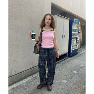 Loose-fit banding check pants