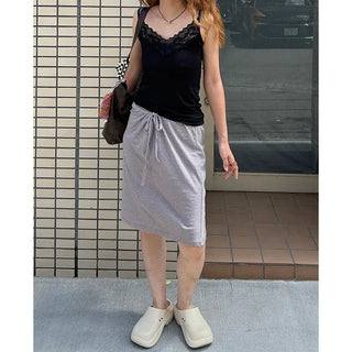 Bordered string midi skirt