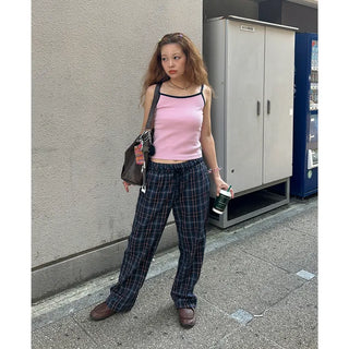 Loose-fit banding check pants