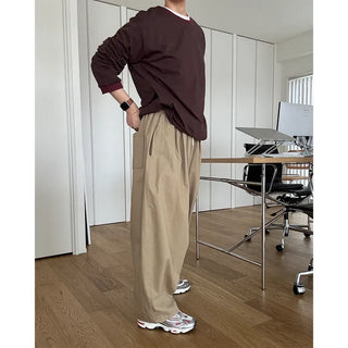 Two-pleat wide cotton pants