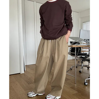 Two-pleat wide cotton pants