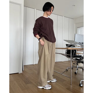 Two-pleat wide cotton pants