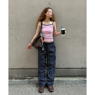Loose-fit banding check pants