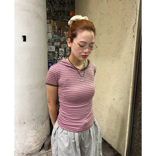 Hooded striped T-shirt