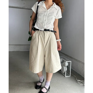 Cropped Line Half Sleeve Shirt