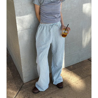 Gingham check cotton pants