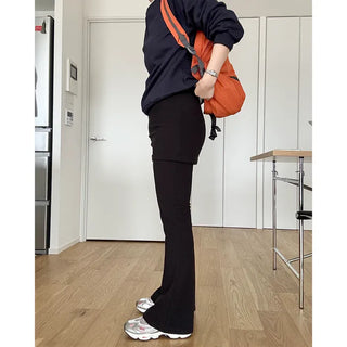 Wrap bootcut ribbed pants
