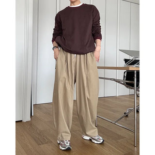 Two-pleat wide cotton pants