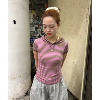 Hooded striped T-shirt