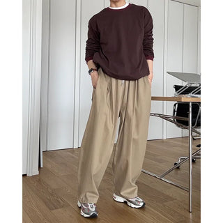 Two-pleat wide cotton pants