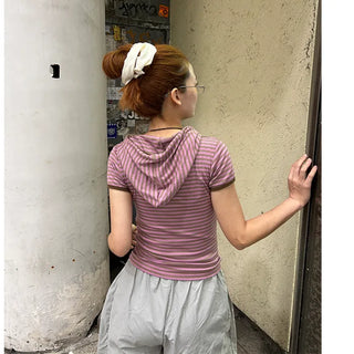 Hooded striped T-shirt