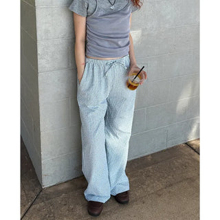 Gingham check cotton pants