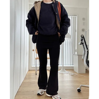 Wrap bootcut ribbed pants
